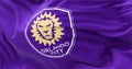 Close-up of Orlando City SC flag waving in the wind