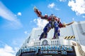 Orlando, USA - Feb. 12, 2021: Statue of Optimus Prime transformer on top of the attraction