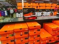 Orlando, USA - May 8, 2018: Background of stacked Nike shoes boxes at Orlando premium outlet at Orlando, USA