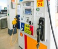 Orlando, USA - May 8, 2018: Filling nozzles at a Shell gas station. Royalty Free Stock Photo