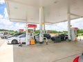 Orlando, USA - May 8, 2018: Filling nozzles at a Shell gas station. Royalty Free Stock Photo