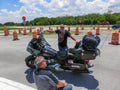 Orlando, USA - May 8, 2018: The senior Harley Davidson biker resting at Orlando, USA on May 8, 2018