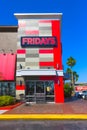 Orlando, USA - May 8, 2018: TGI Fridays exterior and logo. TGI Friday`s is an American restaurant chain focusing on