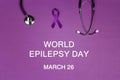 Purple epilepsy awareness ribbon with stethoscope