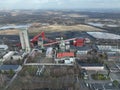ORLOVA LAZY, CZECH REPUBLIC, JANUARY 1, 2022: Black coal mine shaft headgear tower mines elevator, aerial drone video Royalty Free Stock Photo