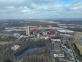 ORLOVA LAZY, CZECH REPUBLIC, JANUARY 1, 2022: Black coal mine shaft headgear tower mines elevator, aerial drone video