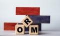 ORM - acronym on wooden cubes on a background of colored block on a light background