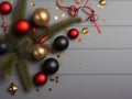 Ornamen Christmas and new year border on wooden background with copy space. Illustration Generative AI. AI generated. Royalty Free Stock Photo