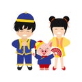 Cute cartoon chinese kids & pig Royalty Free Stock Photo