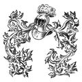 Ornament with calligraphic elements in baroque style. Medieval vintage heraldry. Flourishing Decoration for the coats of