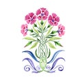 Ornament carnation botanical flowers. Watercolor background set. Isolated bouquets illustration element.