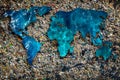 Ornament of continents earth consists texture of ocean water, surrounded by garbage. Concept environmental pollution