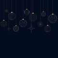 Ornament of decorative light New Year`s golden balls for Christmas and New Year Pattern for postcard invitation advertising Winte