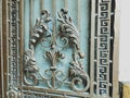 Ornament, detail of an iron gate. Iron-forged gates decor and ornament in the city streets. Old Tbilisi architecture