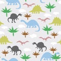 Ornament with dinosaurs, clouds and vegetation.