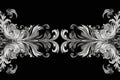 Ornament elements, vintage silver floral designs on black background Royalty Free Stock Photo