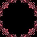 Ornamental frame. Decorative border - strong pink corners on black background Royalty Free Stock Photo