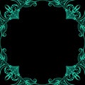 Ornamental frame. Decorative border - turquoise on black background Royalty Free Stock Photo