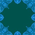 Ornamental frame. Decorative border - corners - glowing blue on dark green background Royalty Free Stock Photo