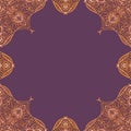 Ornamental frame. Decorative border - corners - orange on violet background Royalty Free Stock Photo