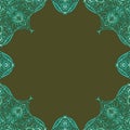 Ornamental frame. Decorative border - corners - turquoise green on dark dirty green background Royalty Free Stock Photo