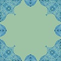 Ornamental frame. Decorative border - corners - blue on light green background Royalty Free Stock Photo