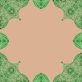 Ornamental frame. Decorative border - corners - green on pink background Royalty Free Stock Photo