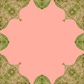 Ornamental frame. Decorative border - corners - green on light pink background Royalty Free Stock Photo