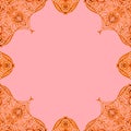 Ornamental frame. Decorative border - corners - strong orange on light pink background Royalty Free Stock Photo