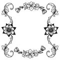 Ornament leaf flower frame, in black and white colors. Vector