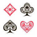 Ornament red and black spades hearts, diamonds, clubs, poker, cards symbols set on white background