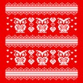 Ornament red owl and heart. wise owls in love. pixel art template