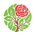 Ornament rose with leaves in a circle. Flat vector graphics.