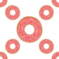 Ornament of round donuts with glaze. Seamless pattern.