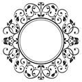 1962 ornament,round frame, pattern, border set in black, classic baroque style, damask ornament Royalty Free Stock Photo