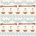 Ornament seamless cute sea objects collection. Royalty Free Stock Photo