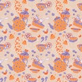 Ornament seamless pattern with tea party objects