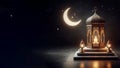 ornamental arabic lantern with crescent moon night scene ramadan background, ai generated Royalty Free Stock Photo