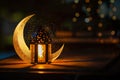 Ornamental Arabic Lantern With Crescent Moon - Ramadan Kareem