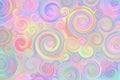 Ornamental background, spiral pattern, multicolour blending, mix of red, green, orange, blue, yellow, pink and purple