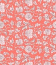 Ornamental beautiful coral color antique floral seamless pattern with peonies. Asian texture for printing on packaging, textiles,