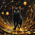 Ornamental black cat portrait illustration