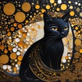 Ornamental black cat portrait illustration