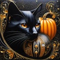 Ornamental black cat portrait illustration