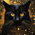 Ornamental black cat portrait illustration