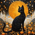 Ornamental black cat portrait illustration