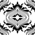 Ornamental black and white arabesque vector seamless pattern. White patterned background with arabic style hand drawn ornament.