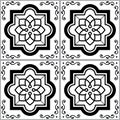 Portuguese and Moroccan Azulejo tile seamless vector pattern, monochrome textile design with swirls and geometric shapes Royalty Free Stock Photo