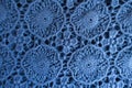 Ornamental blue lacy cotton fabric