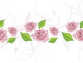 Ornamental border with blooming stylized pink roses